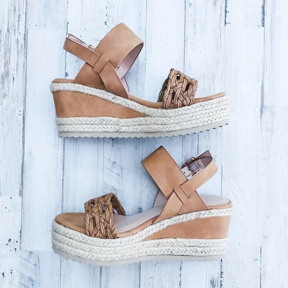 CLEARANCE Edith Weave Espadrille Wedge Camel - Picture 3 of 5